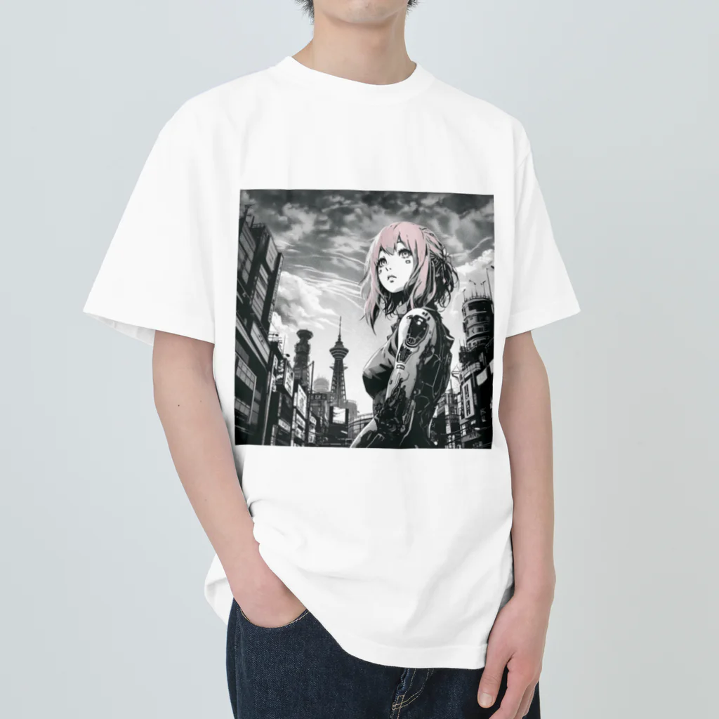 AIイラスト工房のCyberpunk_002 Osaka girl Heavyweight T-Shirt