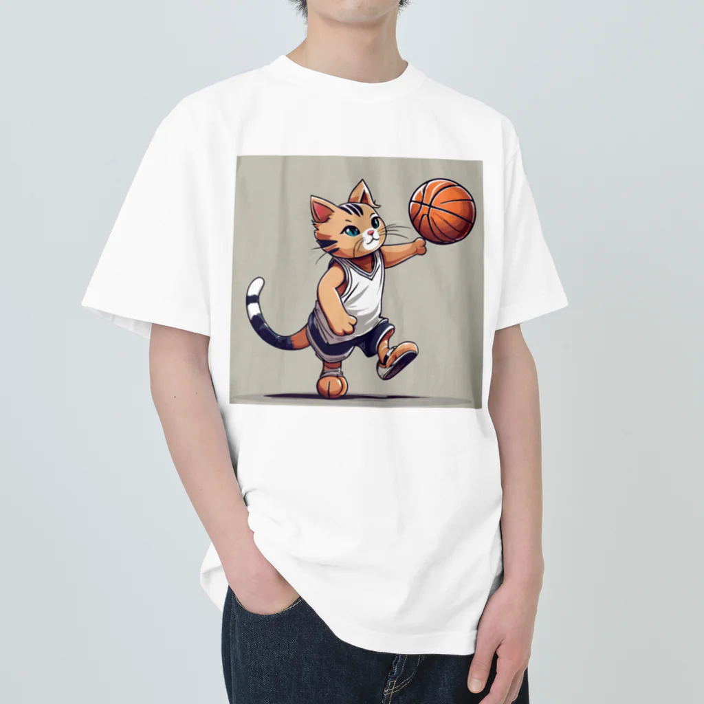 マーshopのバスケにゃんこ ヘビーウェイトTシャツ