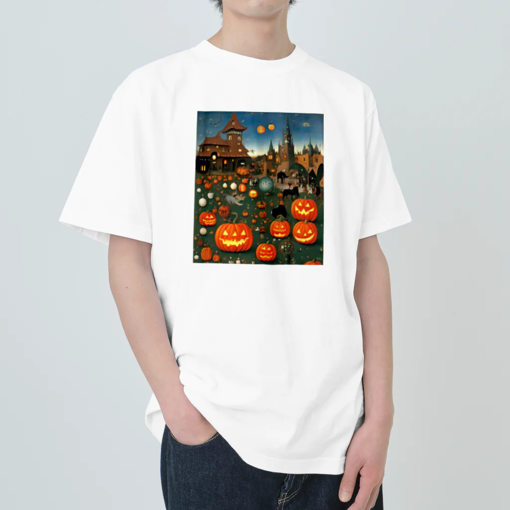 waffle2000のハロウィン風景 ヘビーウェイトTシャツ