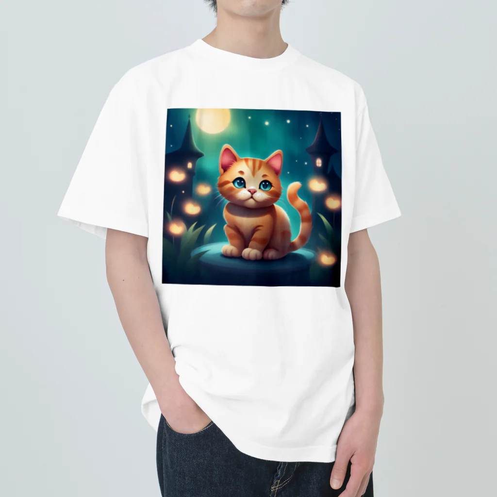 春乃遊羽アイディアイラストショップの可愛い猫のイラスト ヘビーウェイトTシャツ