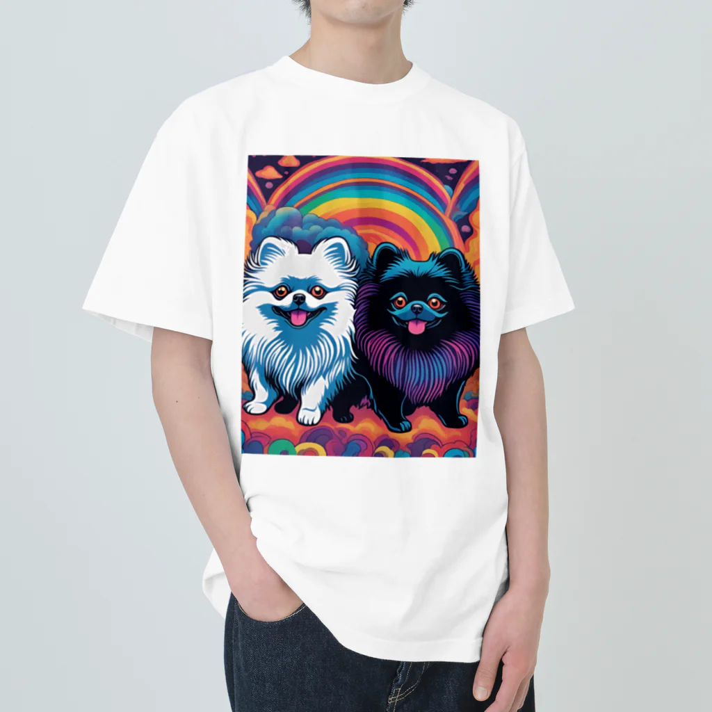 Pom-Dog'sのWhite&Black ポメラニアン ヘビーウェイトTシャツ