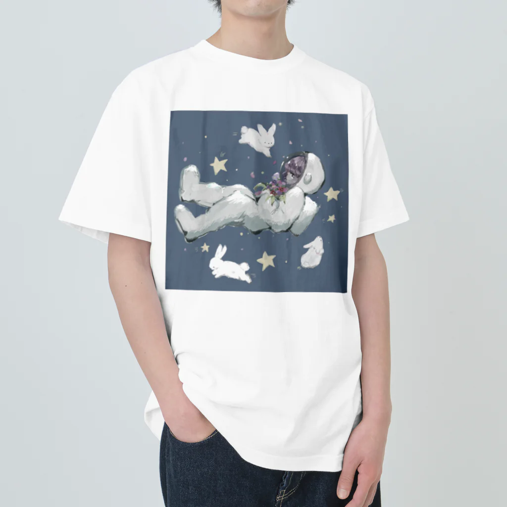 【シマエナガグッズ】ちくわファクトリーの宇宙飛行士とうさぎのきらきら Heavyweight T-Shirt