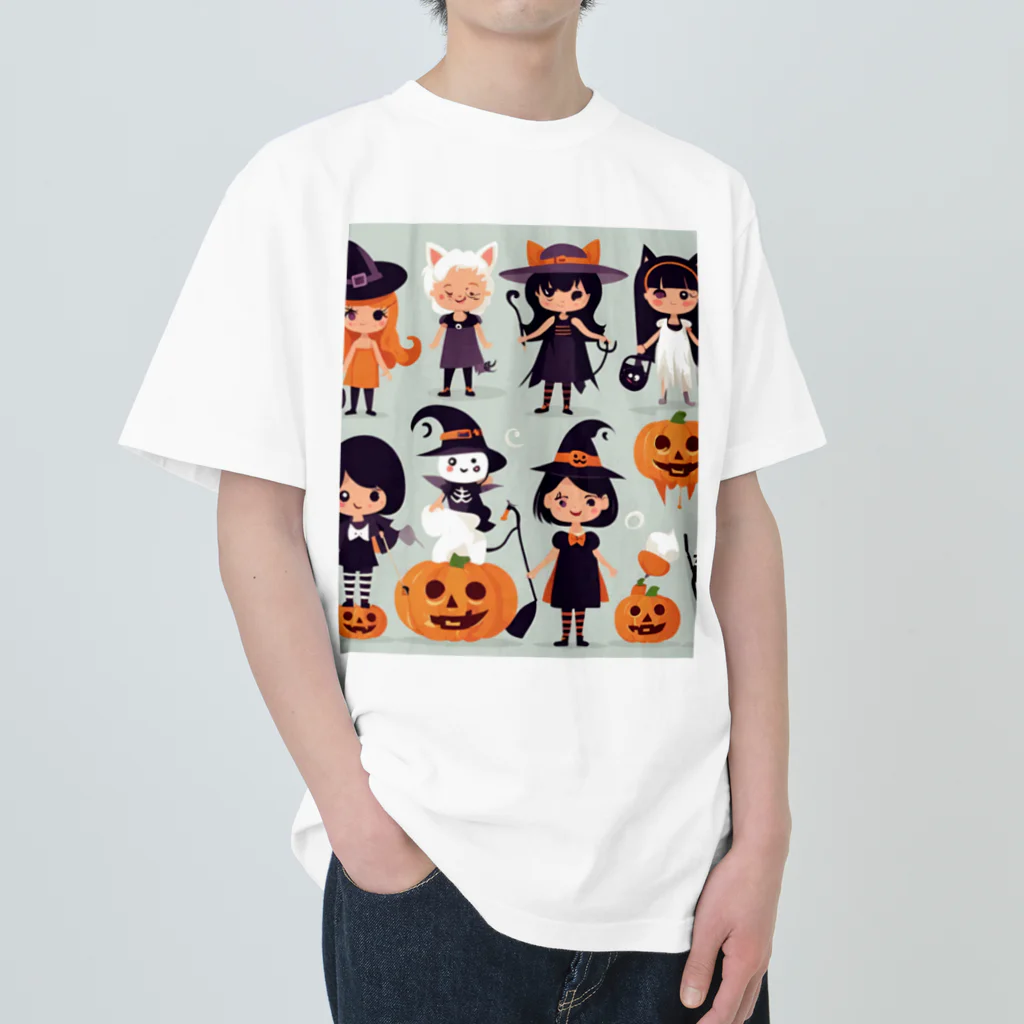 ワンダーワールド・ワンストップのかわいいたくさんのハローウィーンキャラクター③ Heavyweight T-Shirt