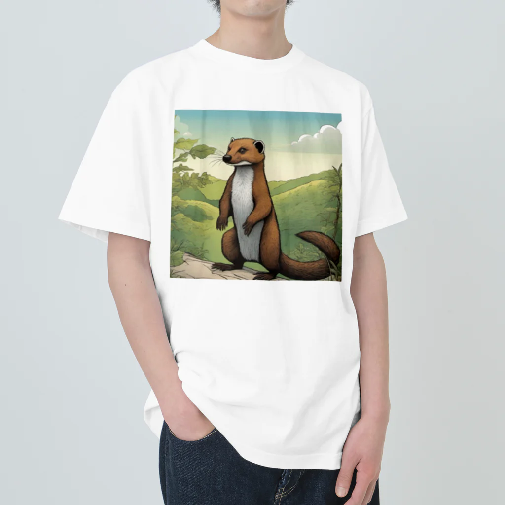 京都イラスト工房の動物シリーズ18：イタチ ヘビーウェイトTシャツ