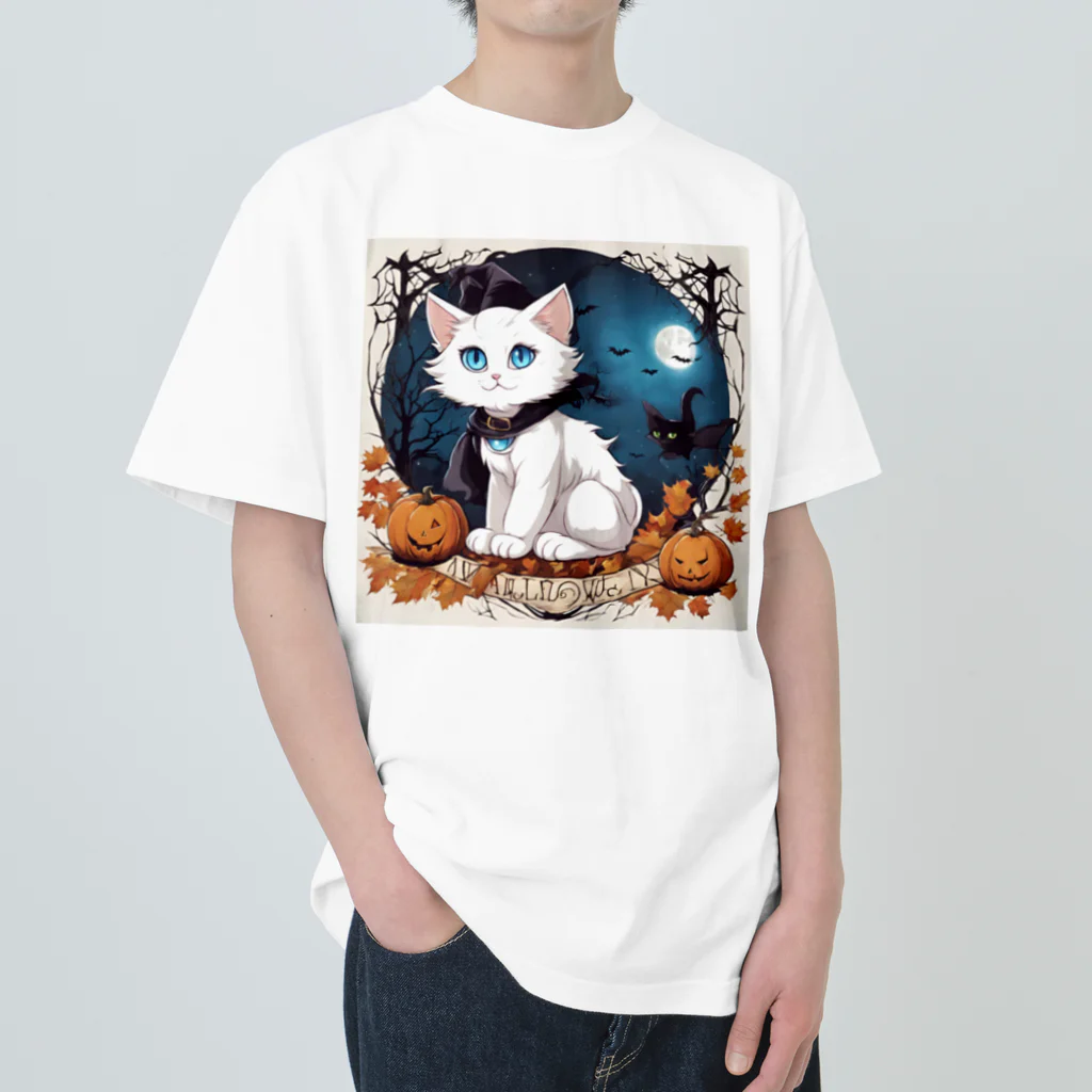 yoiyononakaのハロウィンの白猫08 Heavyweight T-Shirt