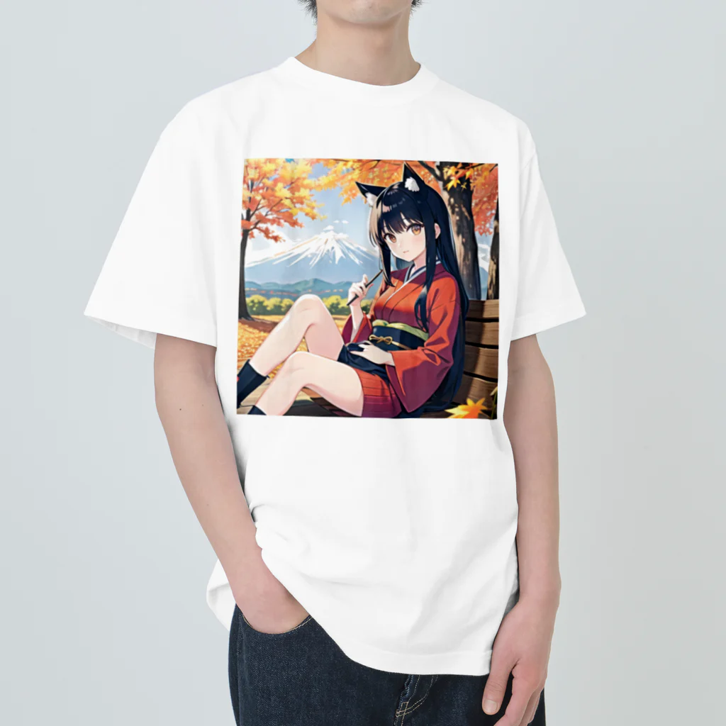 那須モバイル店の黒髪のけもっ娘 ヘビーウェイトTシャツ