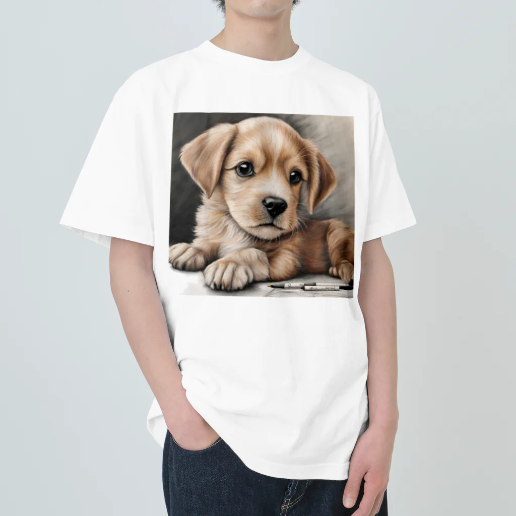 つぶらな瞳の子犬グッズ屋さんの癒しの子犬 Heavyweight T-Shirt