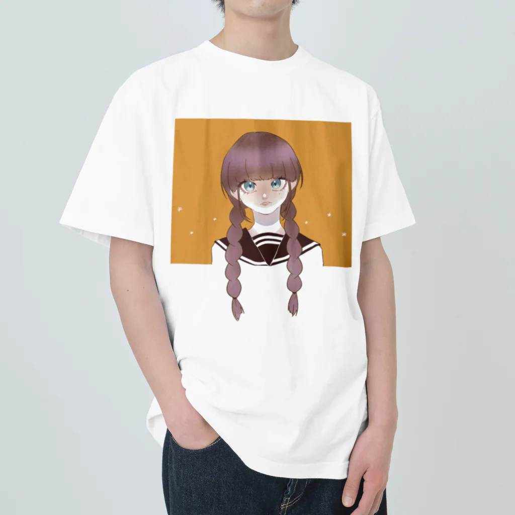 青年Cの三つ編みのあの子 ヘビーウェイトTシャツ