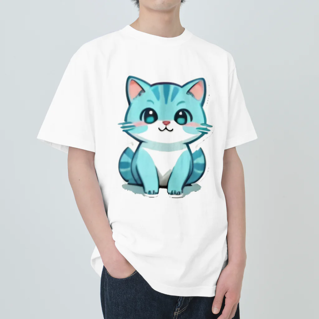 もふもふデザインストアの癒しのブルー猫グッズで、毎日を彩ろう Heavyweight T-Shirt