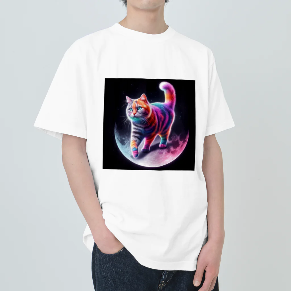 ニャーちゃんショップのムーンキャット【月で暮らす猫】 Heavyweight T-Shirt