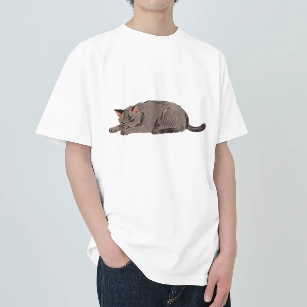 狐猫のふんわりショップのごめん寝猫 ヘビーウェイトTシャツ