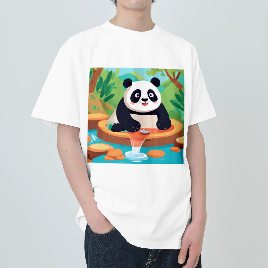 萌えキャラ大好きの温泉を楽しむパンダイラストのグッズ Heavyweight T-Shirt