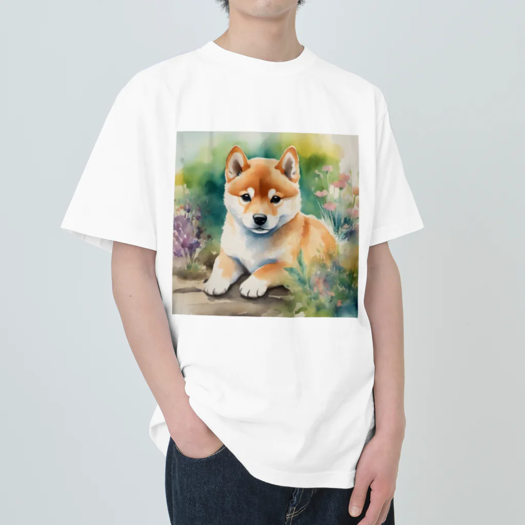 こころやすらぐの水彩子犬　柴犬 Heavyweight T-Shirt