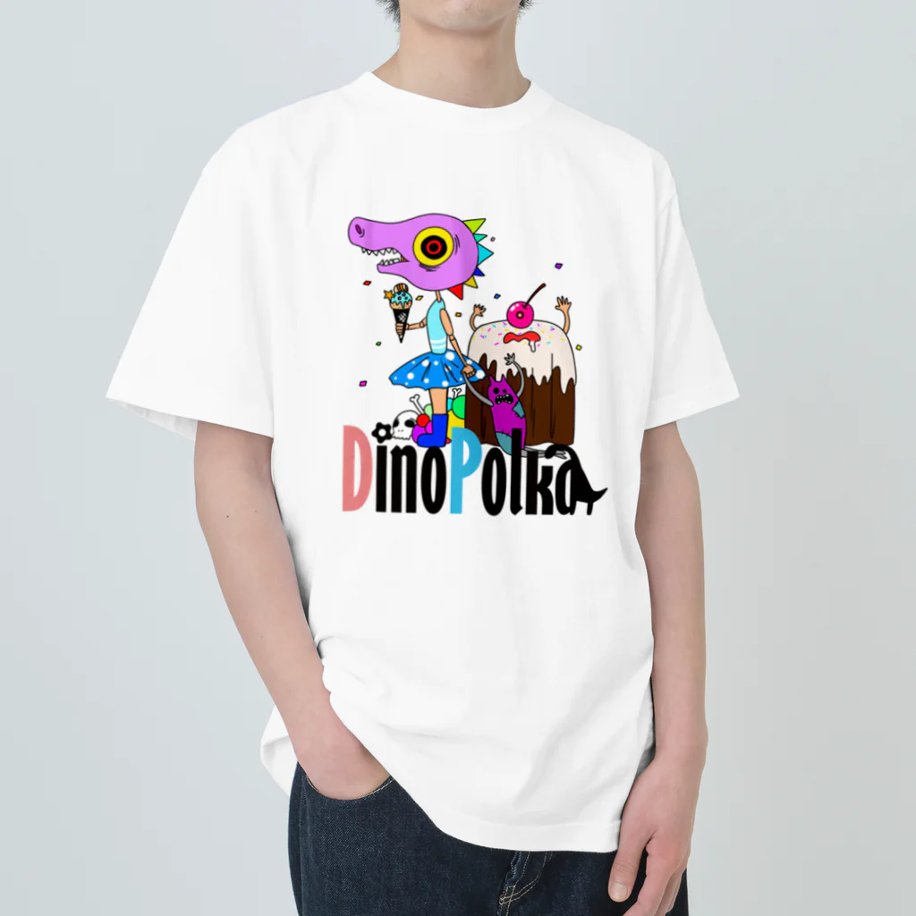 DinoPolkaのスウィートザウルスちゃん ヘビーウェイトTシャツ