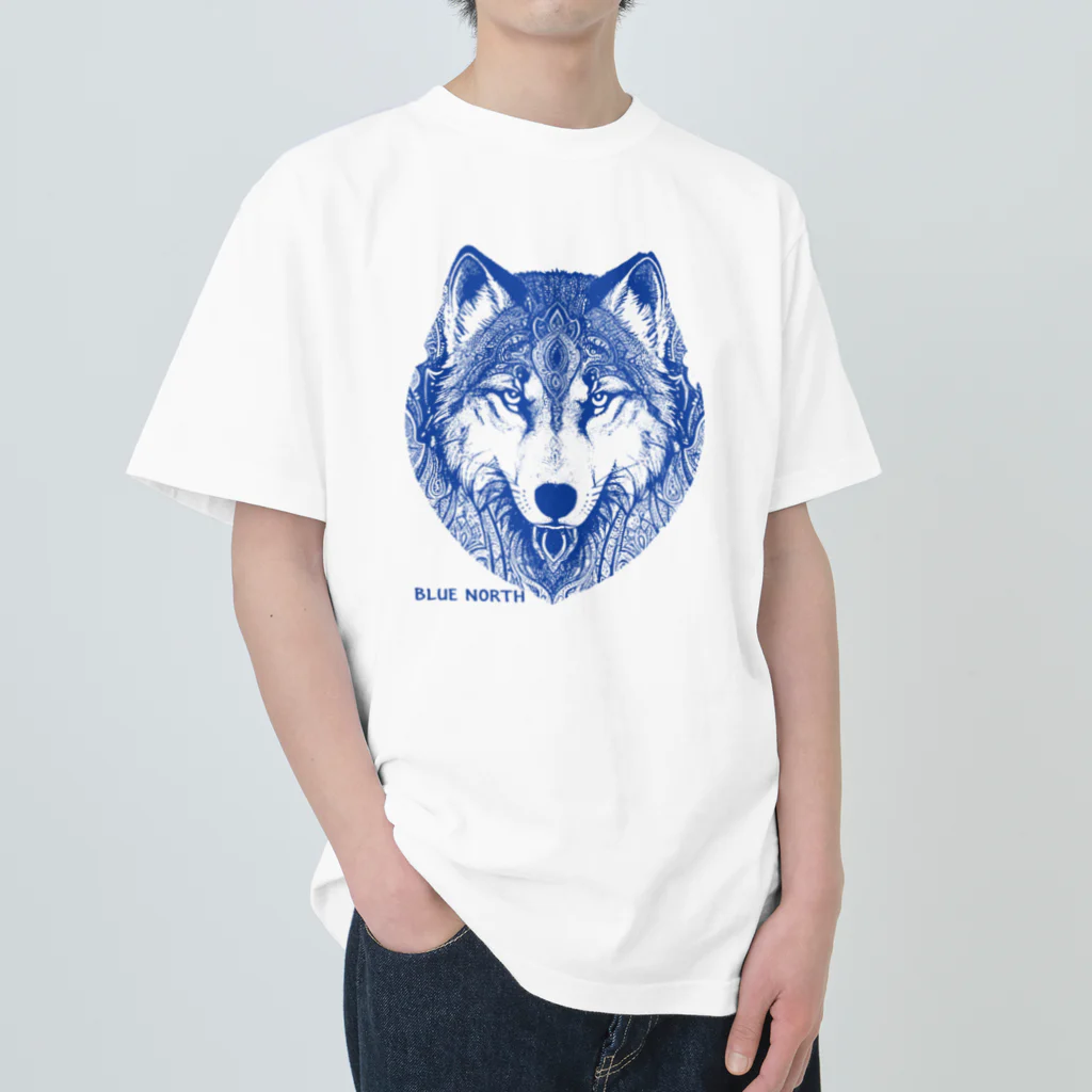 aokitaのリアルウルフデザイン［ブルー］ ヘビーウェイトTシャツ