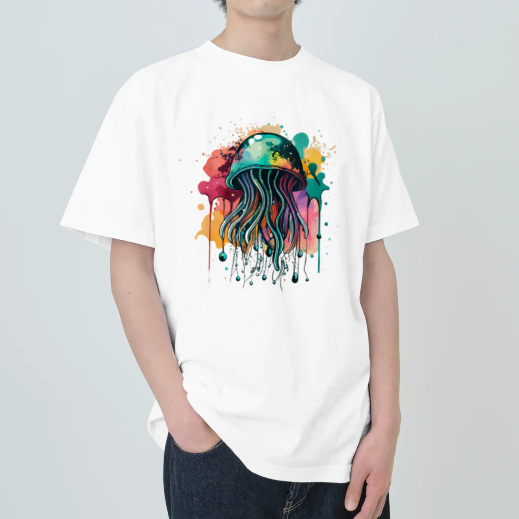 Moodifyのサイバーパンククラゲ　ミズクラゲ　水彩画スプラッシュ Heavyweight T-Shirt