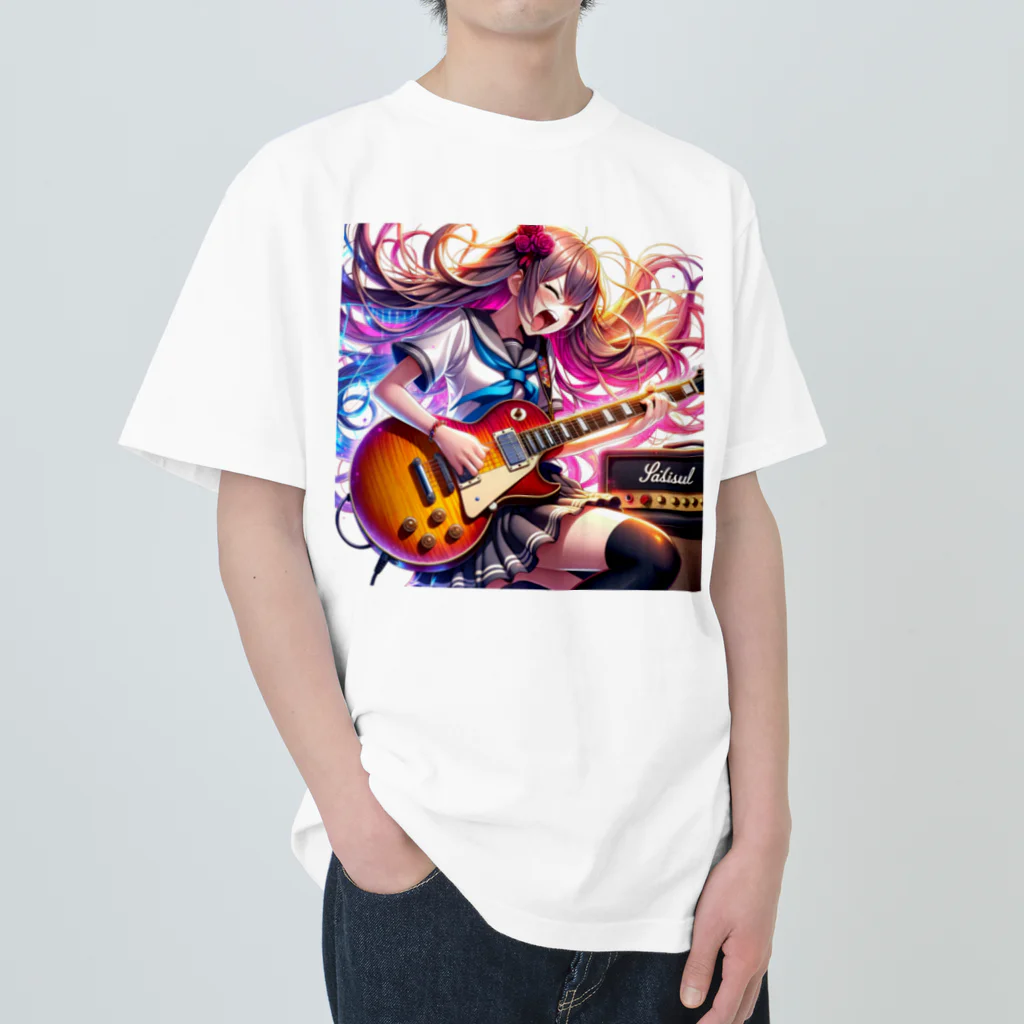 AI-Bignnerのギタリスト女子　アニメ ヘビーウェイトTシャツ