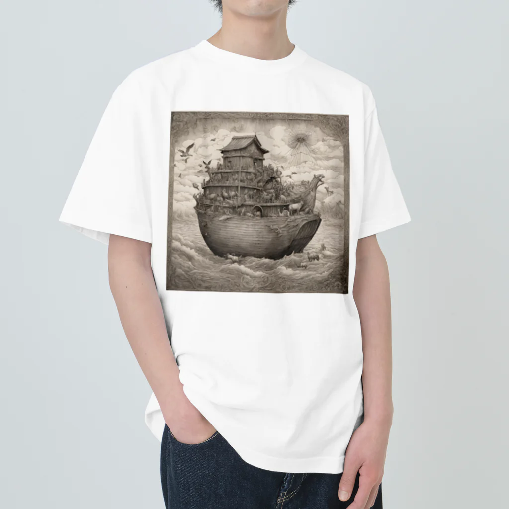 Love and peace to allの箱舟【銅版画】 ヘビーウェイトTシャツ