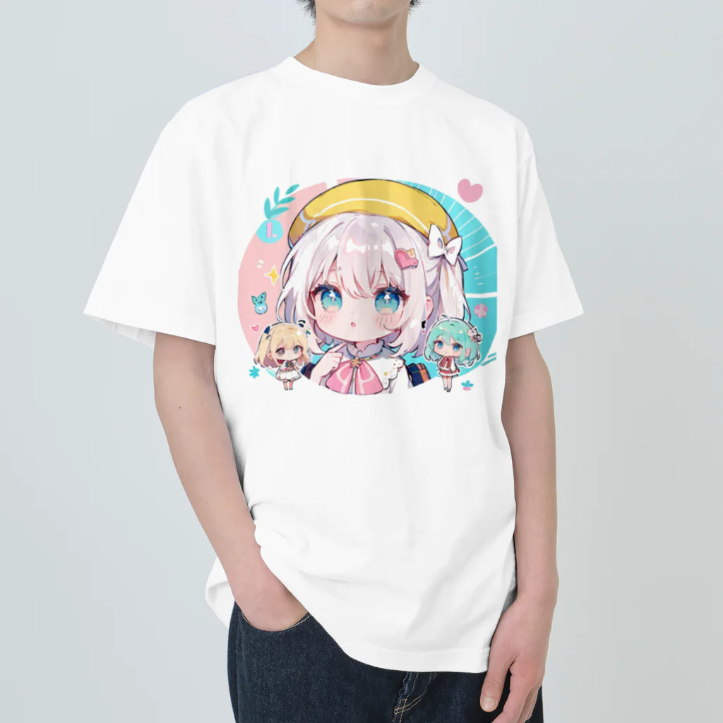 那須モバイル店の帽子を被る女の子 Heavyweight T-Shirt