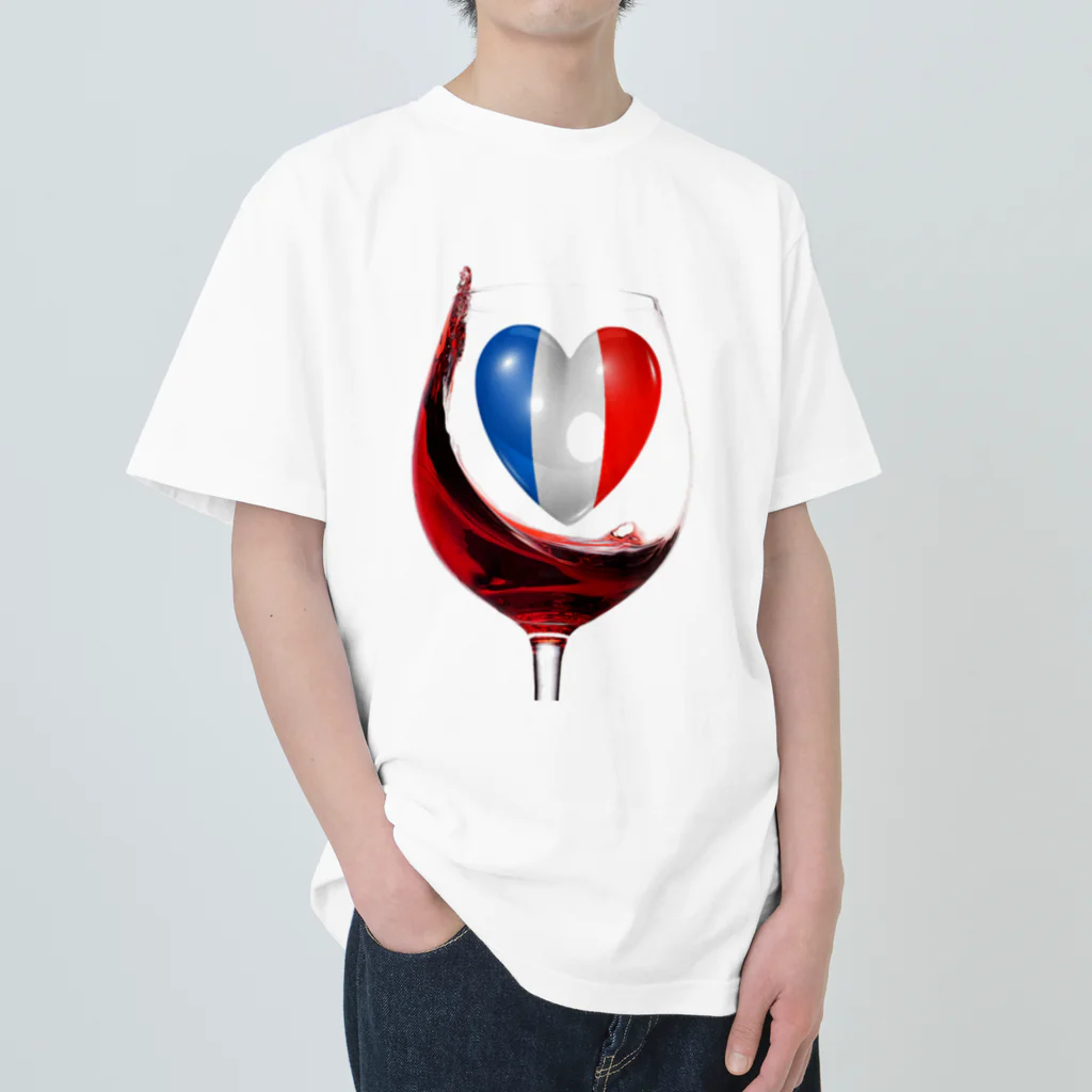 WINE 4 ALLの国旗とグラス：フランス（衣類） Heavyweight T-Shirt