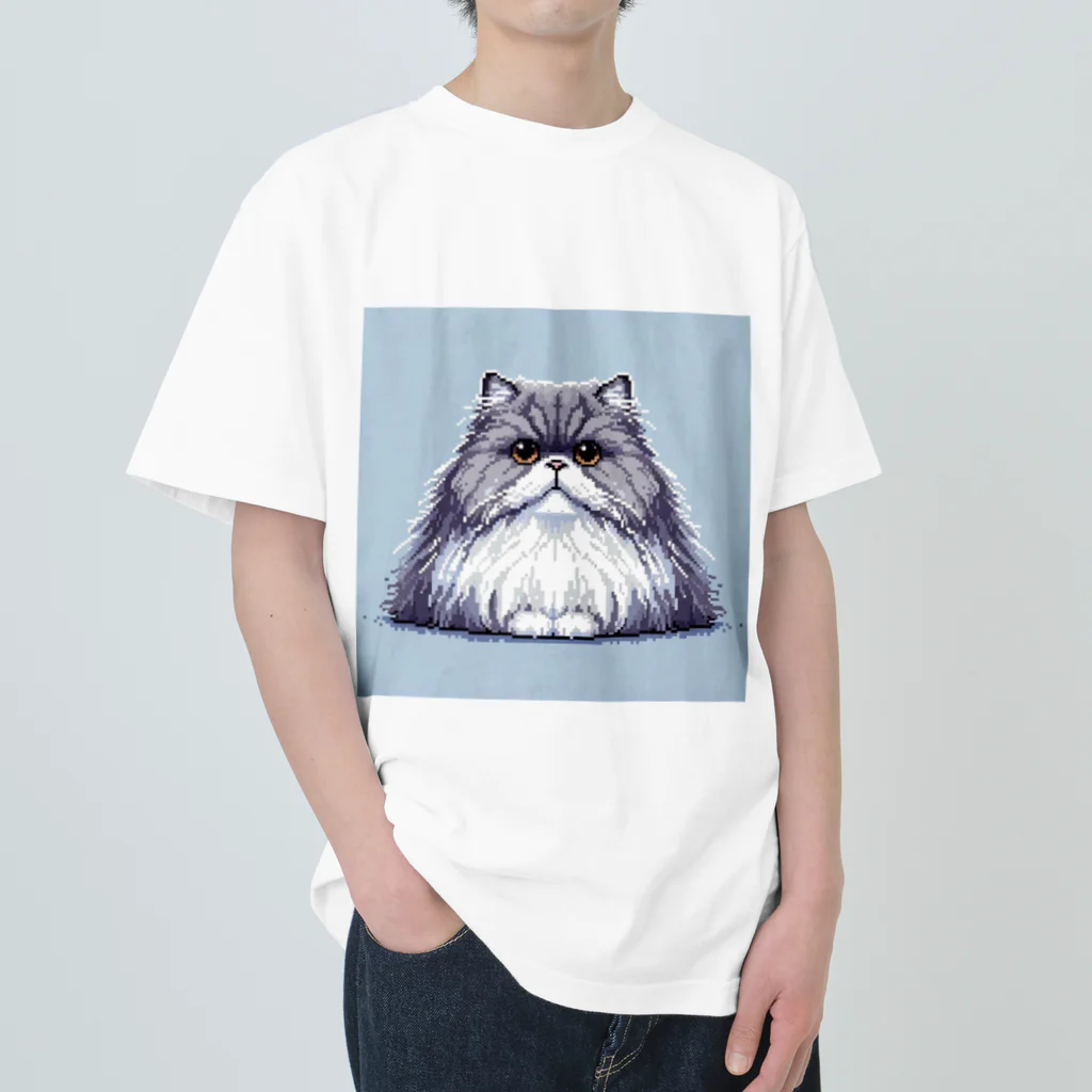 ドット絵、ゲーム好き必見🥰のピクセルペルシャ猫ちゃん ヘビーウェイトTシャツ