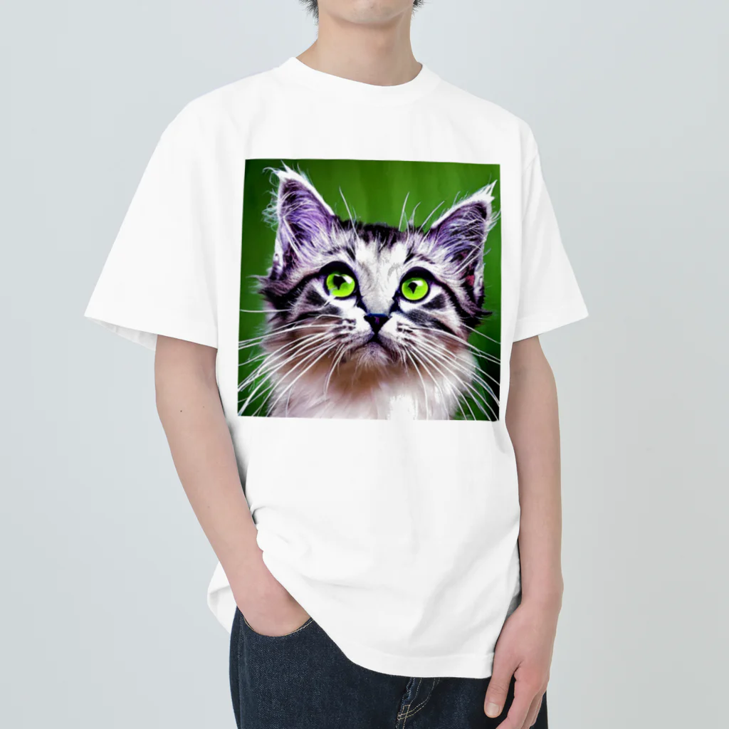 のりこのお店の緑の眼の可愛い猫ちゃん ヘビーウェイトTシャツ