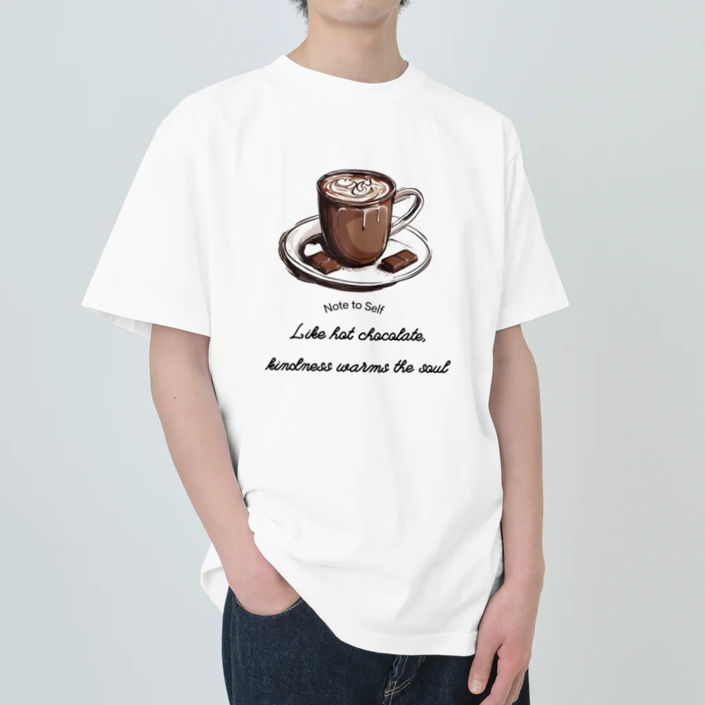 Love and peace to allのホットチョコレートとメッセージ Heavyweight T-Shirt