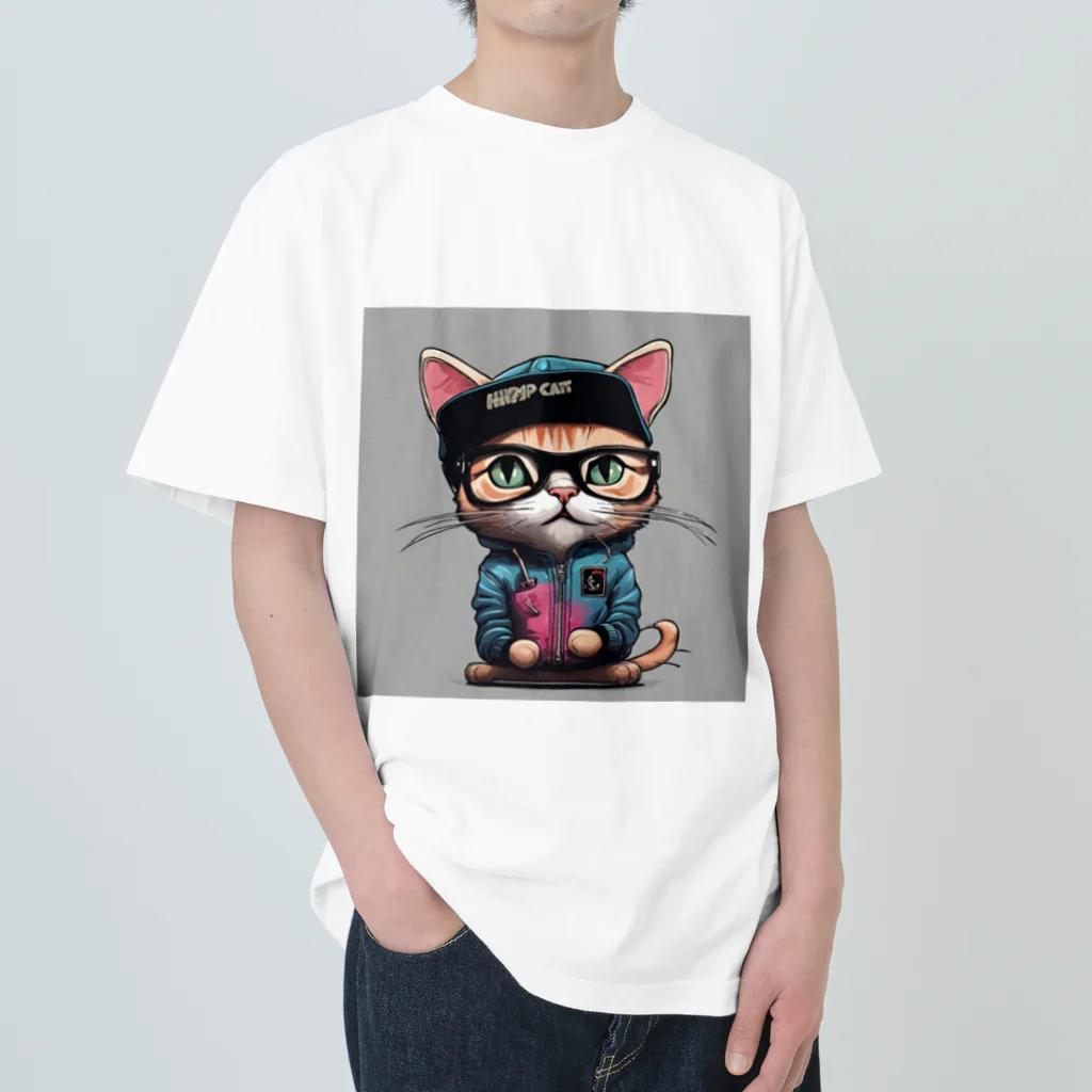 非常口社長のヒップホップ猫 Heavyweight T-Shirt