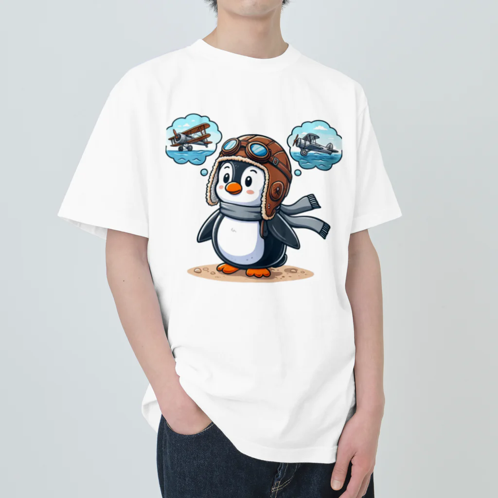 JUN-yの空を飛びたいペンギン ヘビーウェイトTシャツ