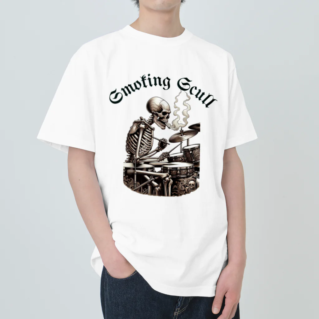 Whatever Storeのsmoking　skull （ドラムバージョン） ヘビーウェイトTシャツ