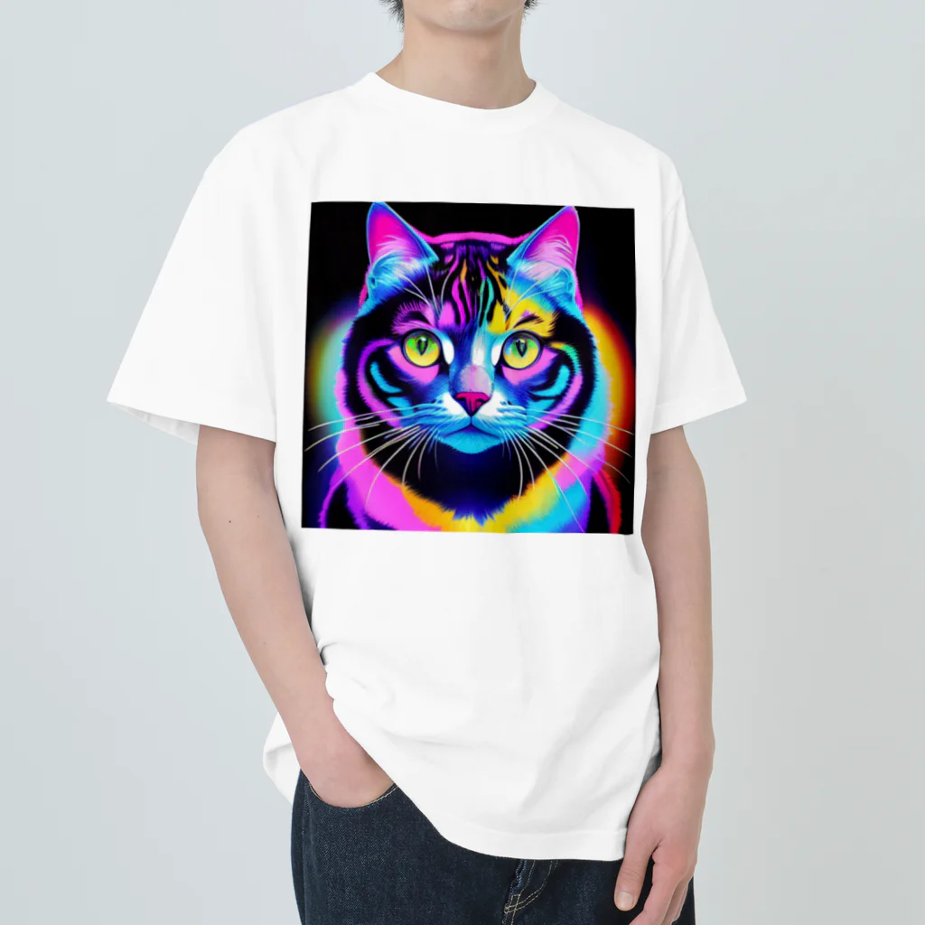 629_CAT_ARTのカラフルサイバーキャット vol2 ヘビーウェイトTシャツ