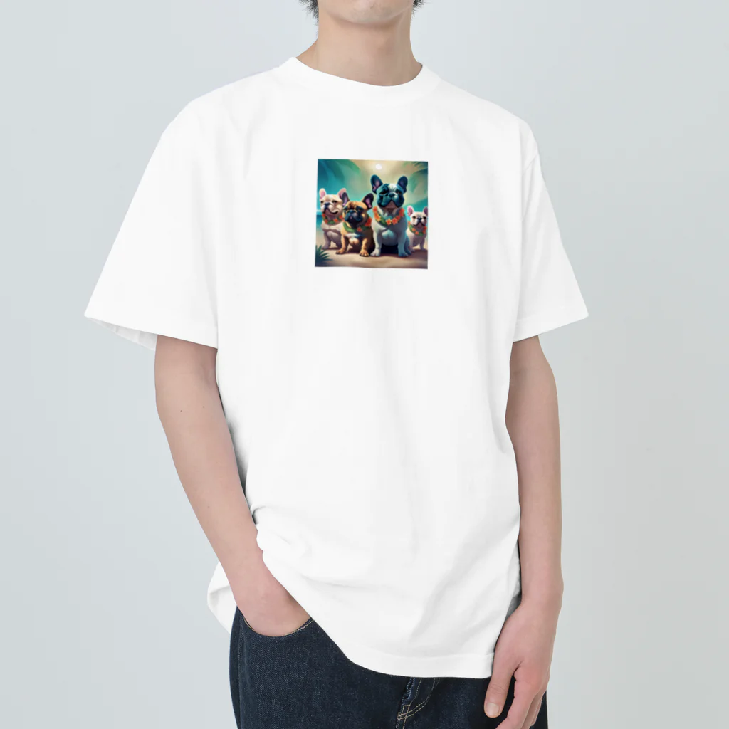 ChicCanvas Boutiqueのハワイアンで佇むフレンチブルドッグ達 Heavyweight T-Shirt