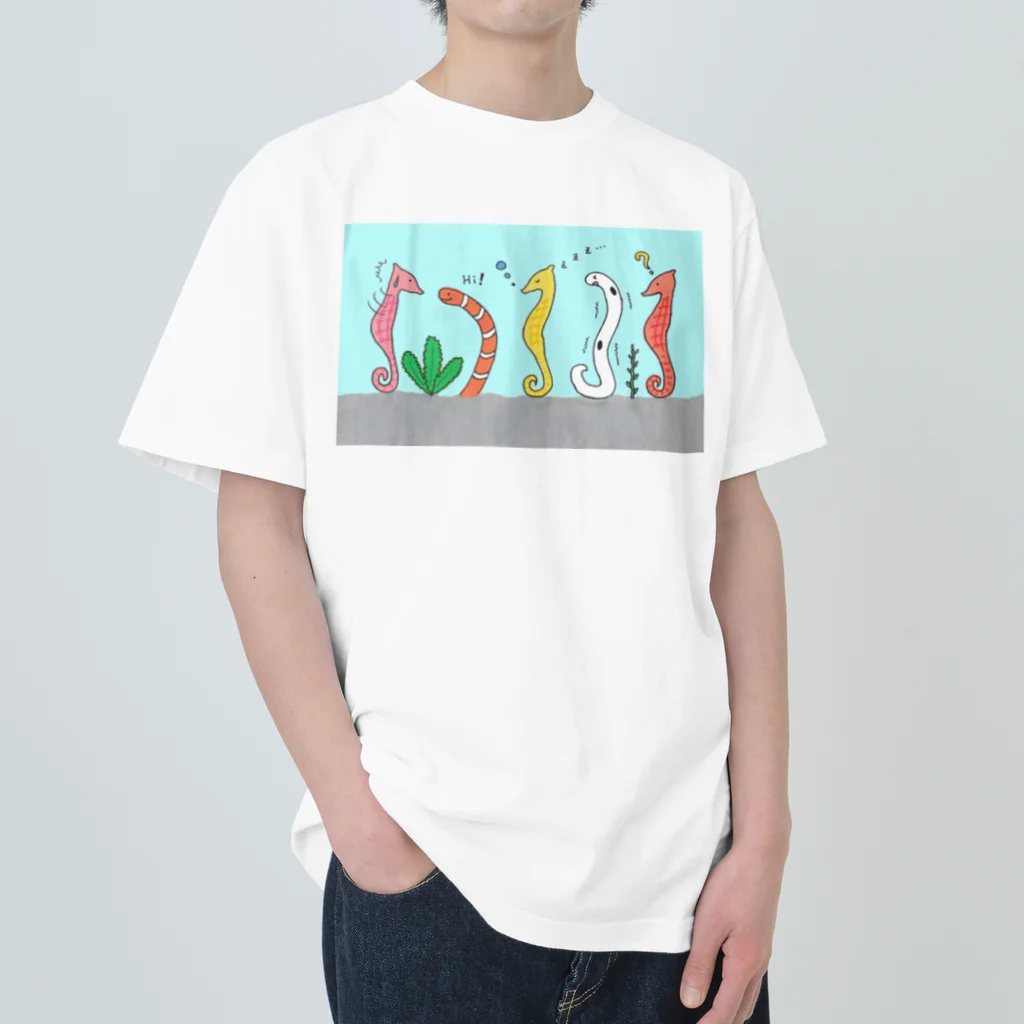 森図鑑の[森図鑑] 仲間に入れて（背景水色） Heavyweight T-Shirt