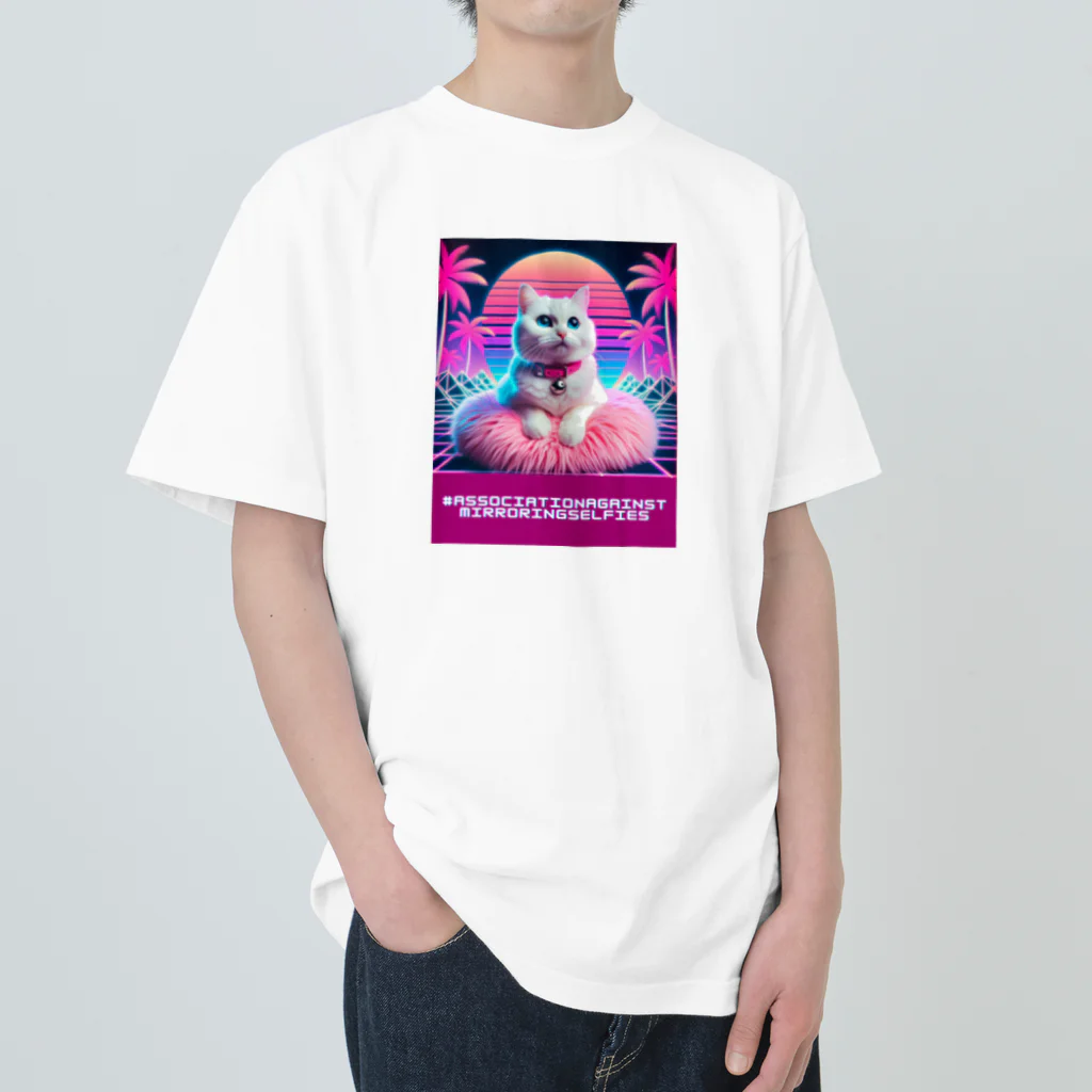 Association Against Mirroring SelfiesのSynthwave_cats ヘビーウェイトTシャツ