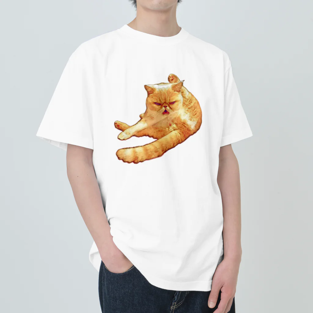 ペッチャリーノ・ヘチマチョフの威嚇のネコ ヘビーウェイトTシャツ