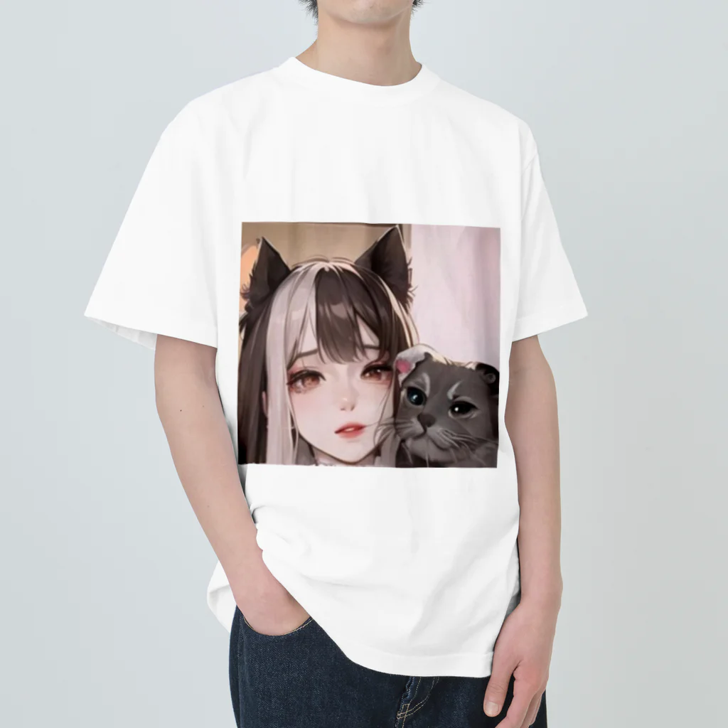 ラッキーLOVEの猫耳地雷っ娘2 Heavyweight T-Shirt