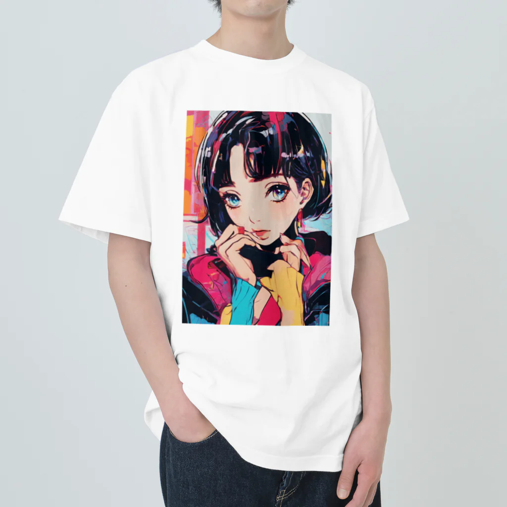 80s pop anime artのキュートな9 0 sアニメスタイル ヘビーウェイトTシャツ