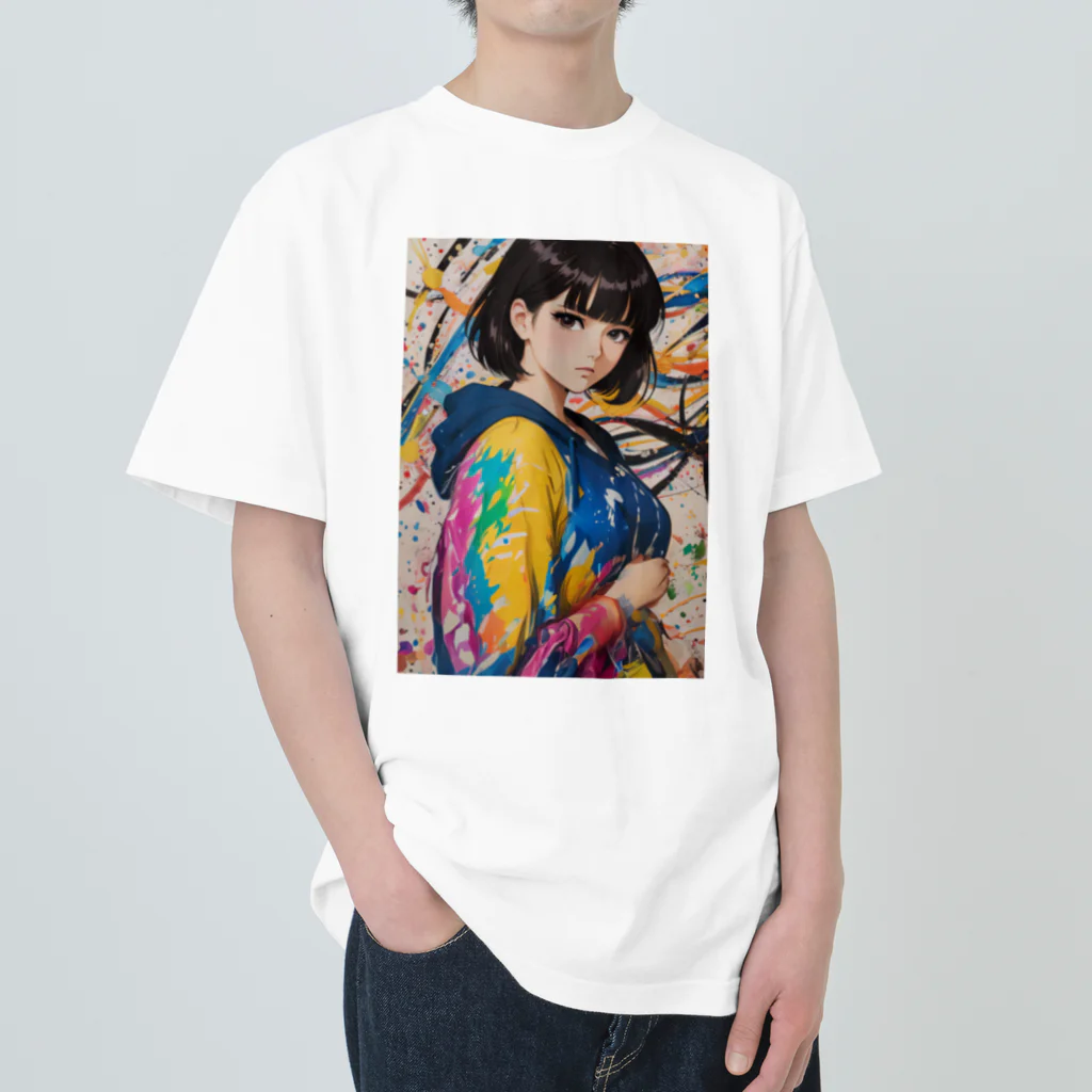 80s pop anime artの彼女はみなぎるエネルギーと魅力を放つ ヘビーウェイトTシャツ