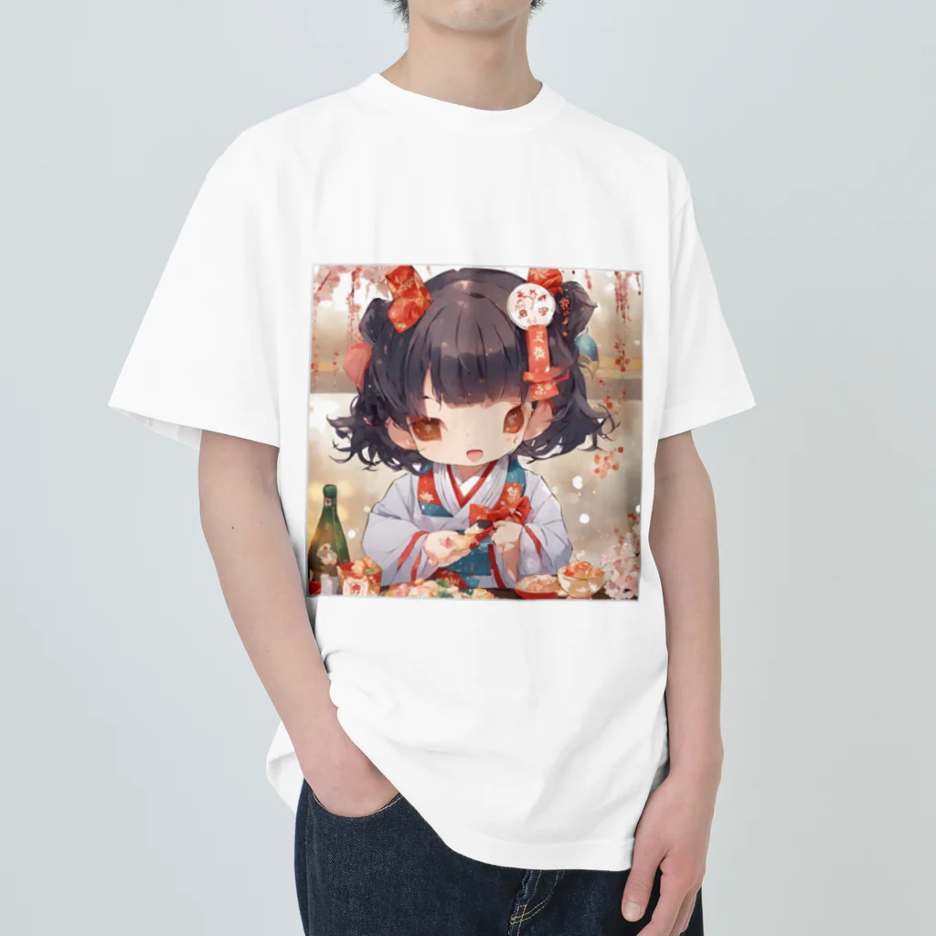 rina-suzuの新春の可愛い女の子 ヘビーウェイトTシャツ