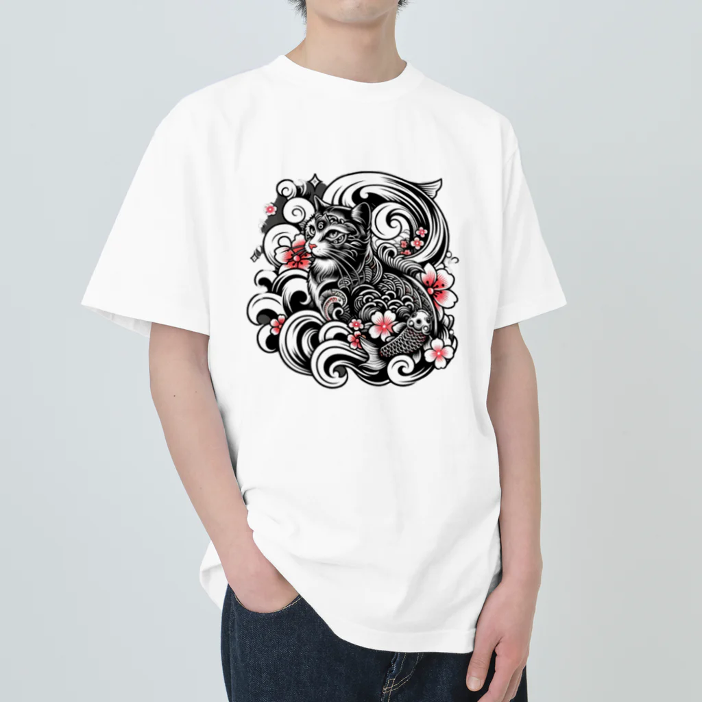 ねこの店のtatoo cat Heavyweight T-Shirt