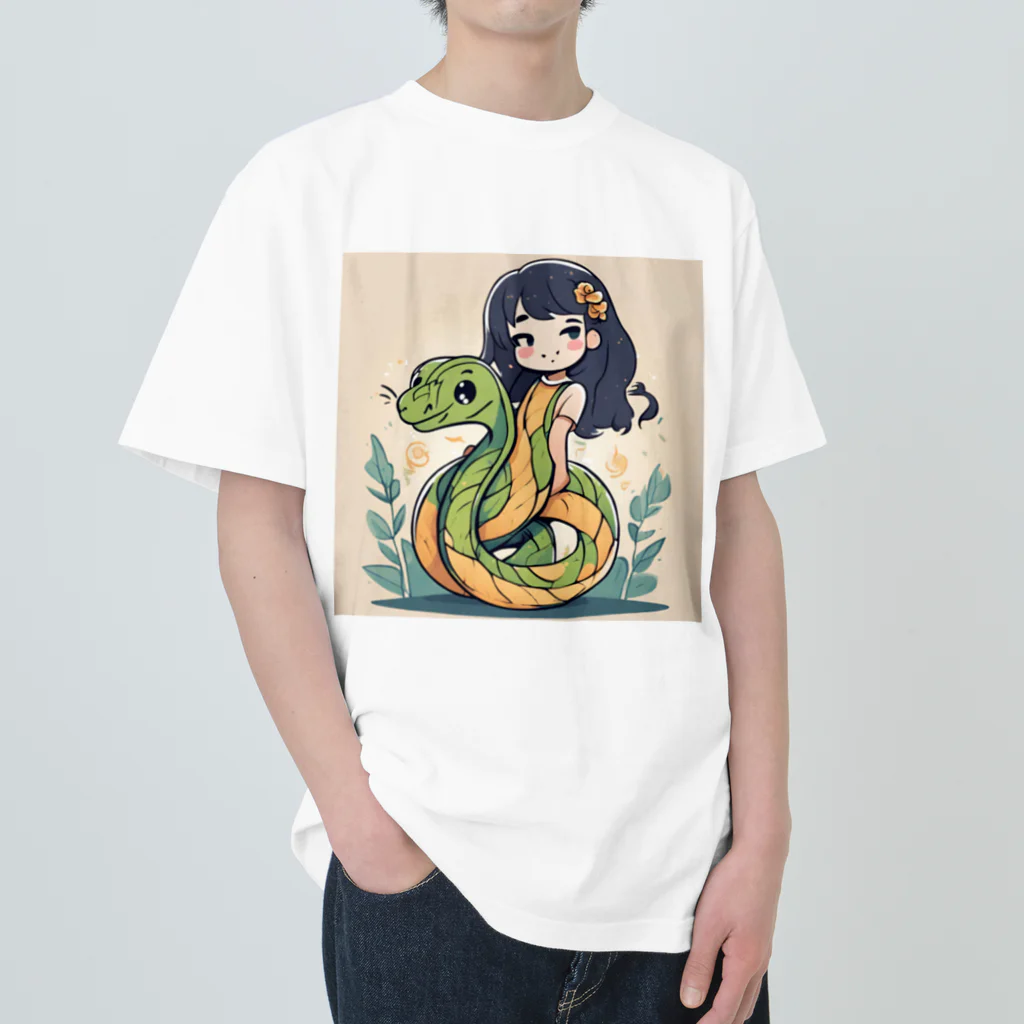 the blue seasonの仲良しの春風：少女と蛇の物語 ヘビーウェイトTシャツ