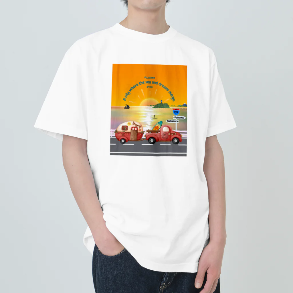 CyberArmadilloの湘南藤沢（2430）夕焼けコレクション Heavyweight T-Shirt