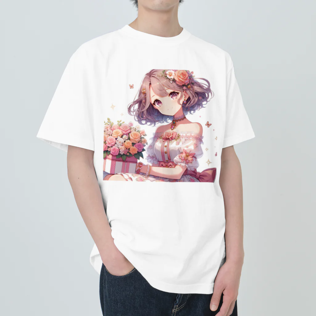 raio-nの春の花畑と少女 Heavyweight T-Shirt