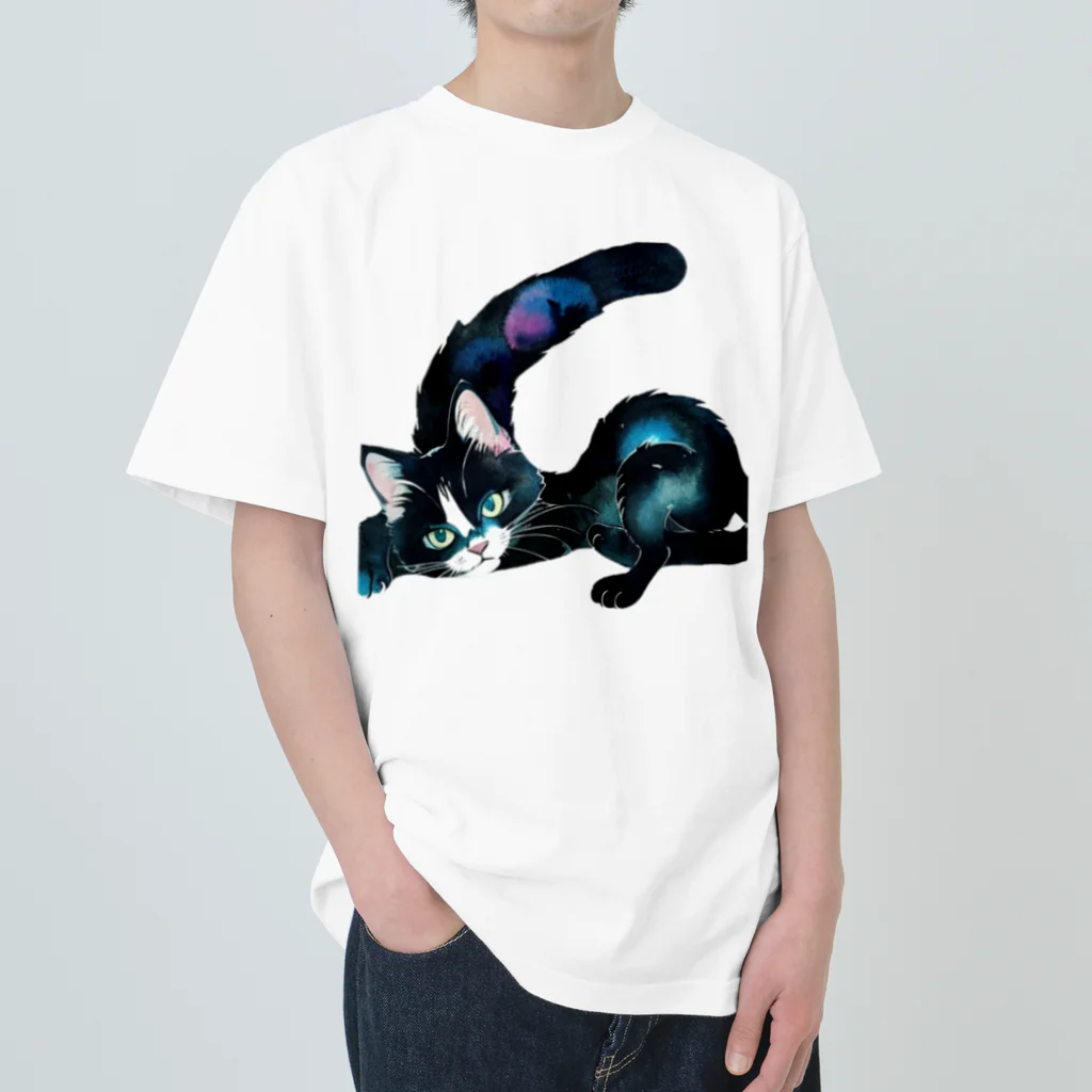 幸運のしっぽの黒猫と魔法の尻尾 Heavyweight T-Shirt