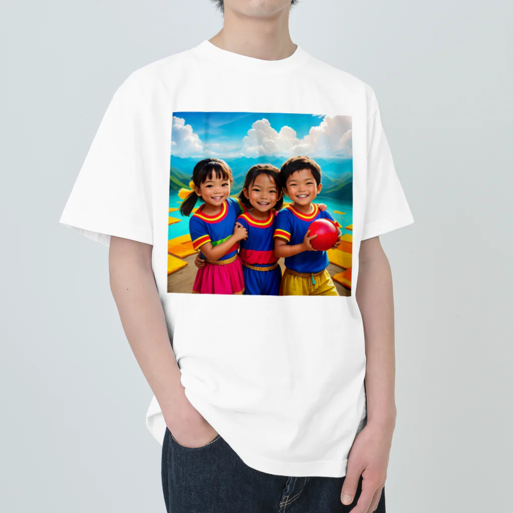 あかいはちの笑顔の子どもたち ヘビーウェイトTシャツ