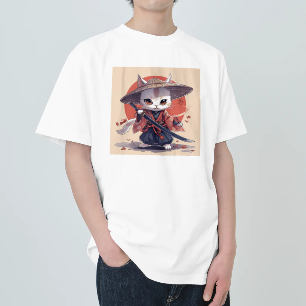 luckycongochanのNeko Samurai ヘビーウェイトTシャツ