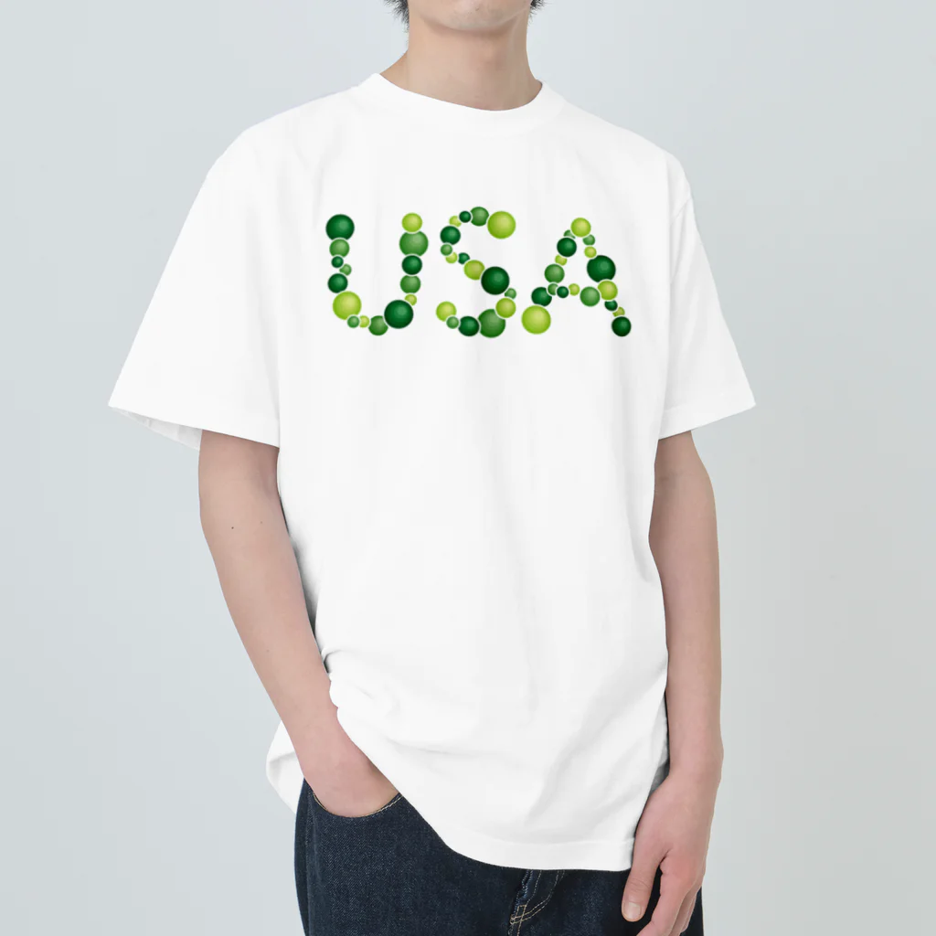junichi-goodsのバルーン文字「USA」（緑色系） Heavyweight T-Shirt