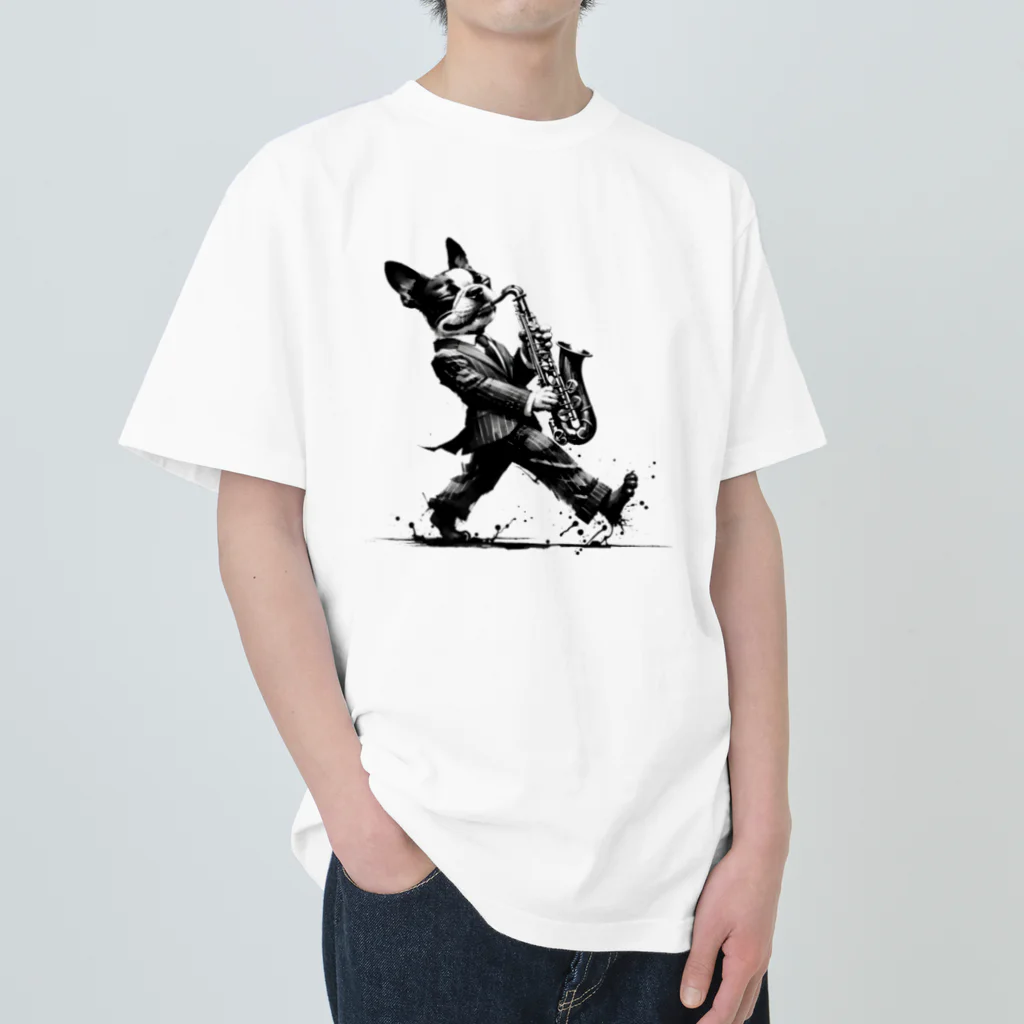 square屋のBoston terrier plays(サックス) Heavyweight T-Shirt