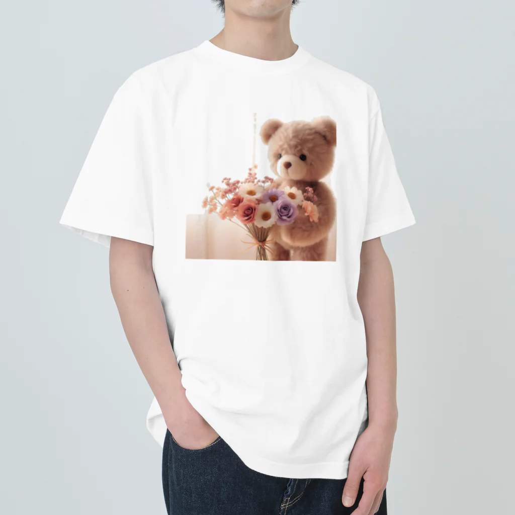 星パンダショップのはなとくま　～flower and bear～ Heavyweight T-Shirt