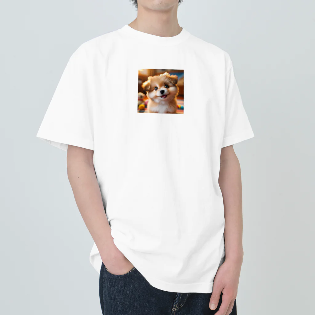 nick613の愛らしい小型犬が微笑みながらカメラに向かっている ヘビーウェイトTシャツ